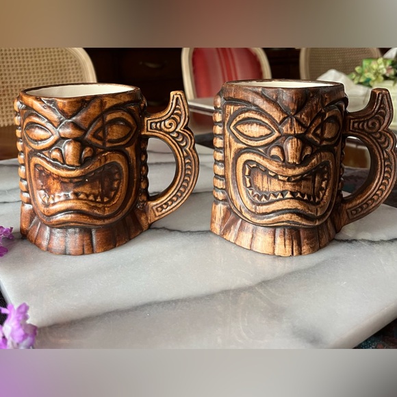 Set of 2 Treasure Craft Tiki Mug Cups Ceramic Hawaii Luau Party Vintage 1960 - Picture 12 of 12